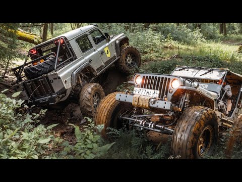 Видео: Борис-Бритва на Мега-Defender против Willys, Rubicon, Jimny и Pajero