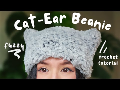 Видео: ˖ ࣪⊹ пушистая шапочка с кошачьими ушками ⊹ ࣪ ˖ простой урок по вязанию крючком