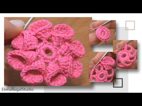 Видео: Crochet Folded Petal Flower How To Урок 21  Вязание Цветов