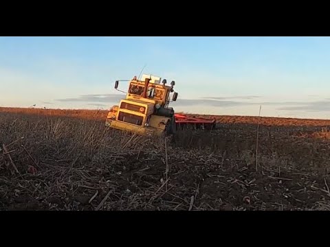 Видео: Трактор Кировец. Дискование подсолнечника дискатором БДМ-6х4. Накрылся насос гидравлики.