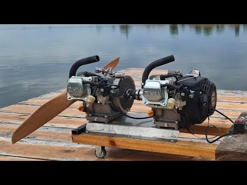Видео: Двухцилиндровый двигатель. Испытания с винтом
