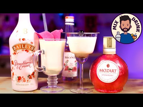 Видео: КЛУБНИКА со Сливками Mozart & Baileys - коктейли к 8 МАРТА / Моцарт и Бейлис