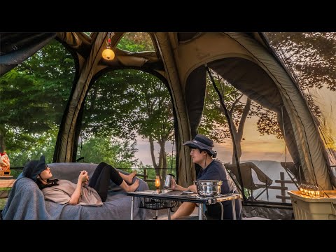 Видео: Кемпинг-влог | Спокойный кемпинг с ASMR в горном воздушном шатре с потрясающим видом на горы