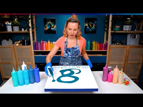 Видео: Счастье 💛🧡 Золотистый поток на многоцветной Синей Основе😍Идеально! Акриловая заливка ~Абстракционизм