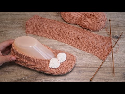 Видео: Следки с поперечной косой спицами 👠 Cables Slippers knitting pattern