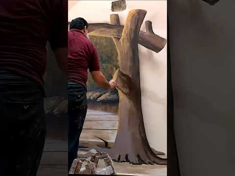 Видео: Научитесь рисовать большие стволы таким способом #фрески #стены #искусство