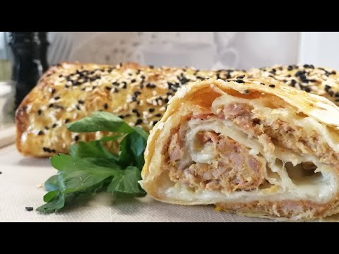 Видео: Святковий рулет зі свинячим фаршом у лаваші. Закуска до столу чи на вечерю. Лаваш з фаршом та сиром.