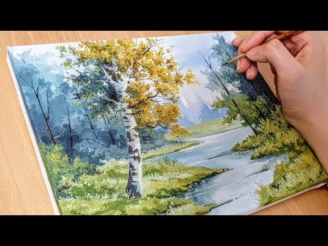 Видео: Как нарисовать летний лесной пейзаж / Картина акрилом / Исцеляющая картина