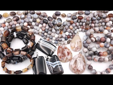 Видео: АГАТЫ сакуровые, ботсванские, черные, кофейные. ПОДВЕСКИ и БУСИНЫ из натуральных камней