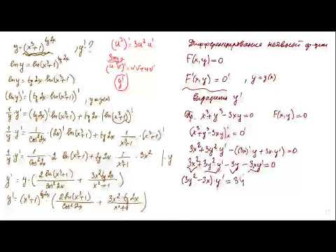 Видео: Логарифмическое дифференцирование.  Дифференцирование неявной функции