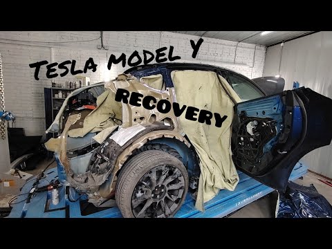 Видео: Tesla model Y. Установка заднего крыла Made in China. Востановление кузова.