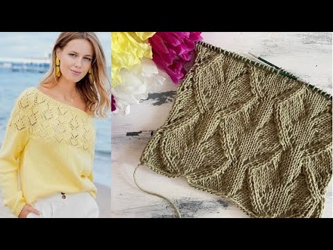 Видео: Красивый ажурный узор для вязания джемперов, топов, маечек и кардиганов.  Схема узора.