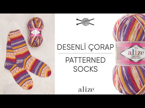 Видео: Alize Superwash ile Desenli Çorap Örüyoruz • Patterned Socks • Носки с узором