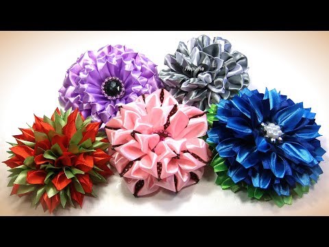 Видео: 5 разных цветов из лент, канзаши / diy satin ribbon flower