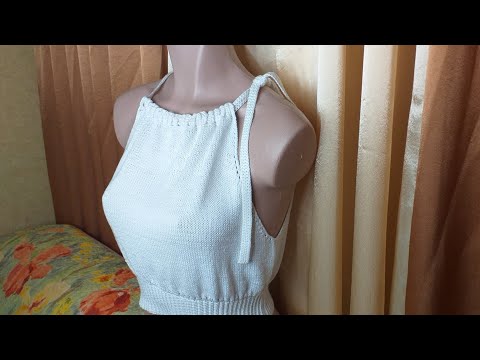 Видео: КОРОТКИЙ ТОП спицами из Alize DIVA. ПРОЙМА БЕЗ СТУПЕНЕК.Halter top knitting