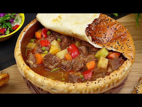 Видео: Мясная посуда самое эффектное блюдо 🔥 с хлебом и салатом