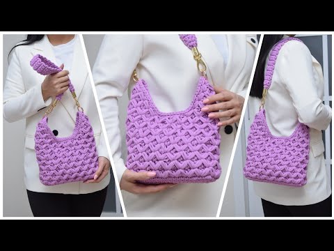 Видео: Easy to make and cool crochet bag Crochet pattern Video tutorial Легкий узор и крутая сумка Видео МК
