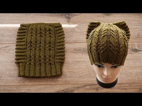 Видео: Шапочка кошка спицами 🐱 Hat cat knitting 🐈