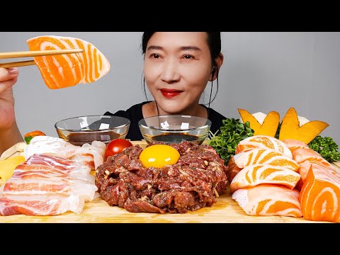 Видео: АСМР ЕДА ТАРТАР ИЗ ГОВЯДИНЫ СЫРОЙ ЛОСОСЬ красный окунь мукбанг ASMR MUKBANG EATING SOUNDS