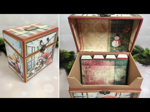 Видео: Как сделать КАРТОННУЮ КОРОБКУ / Рождественские поделки из картона / Коробка для рецептов