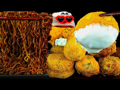 Видео: ASMR MUKBANG :) лапша с черной фасолью и сыром куриные шарики с креветками и сыром