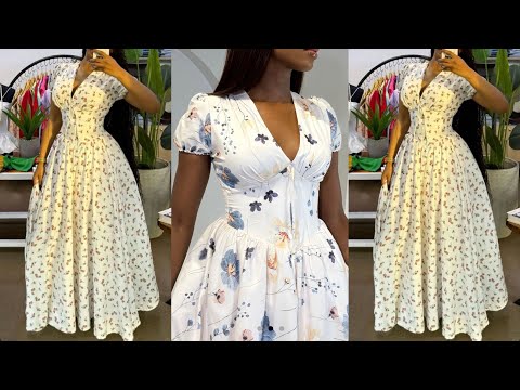 Видео: Как раскроить и сшить этот стильный сарафан с баской на талии и глубоким V-образным вырезом | Пла...