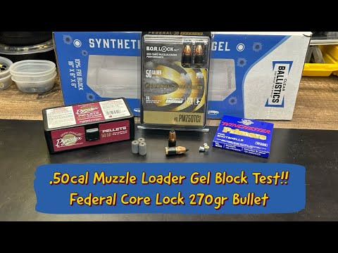 Видео: .50cal BP, тестирование пули Federal Core Lock весом 270 гран в прозрачном баллистическом геле.