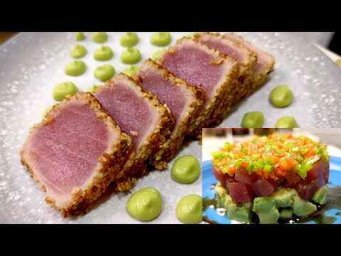 Видео: Как Приготовить Тартар и Татаки из Тунца. С Авокадо и Семенами Кунжута