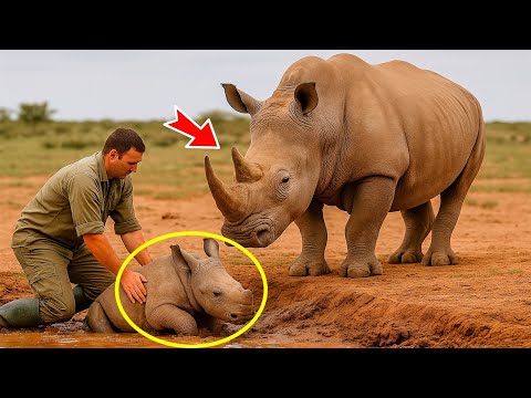 Видео: Мужчина спасает детёныша носорога из болота, но затем его мать совершает нечто шокирующее!