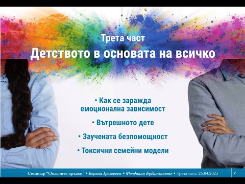 Видео: 3. Детството в основата на всичко. Трети #НеСиСама семинар с психотерапевтката  Боряна Григорова