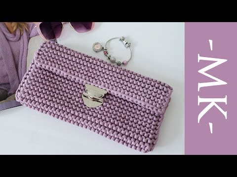 Видео: Сумка спицами из трикотажной пряжи с кожаной ручкой | клатч спицами
