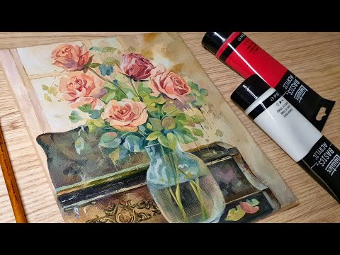 Видео: Как нарисовать вазу с розой/рисование акрилом/исцеляющее видео