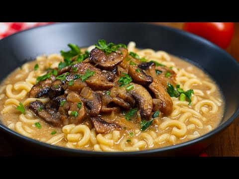 Видео: Рампстейк с пастой и сливочно-грибным соусом – классическое сытное блюдо.