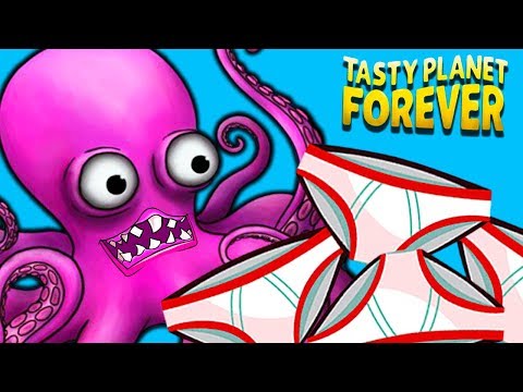 Видео: Безумный ОСЬМИНОГ СЪЕЛ все ТРУСЕЛЯ в ОКЕАНЕ! Съедобная Планета Tasty Planet Forever от Cool GAMES
