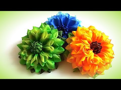 Видео: Цветы из лент, канзаши МК / DIY satin ribbon flower, kanzashi