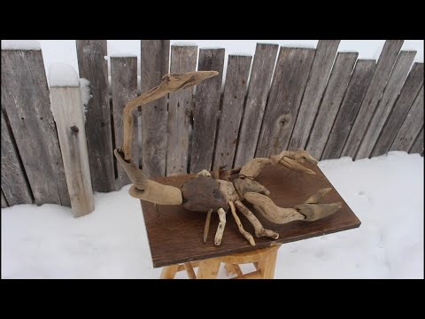 Видео: Скульптура скорпиона из плавника