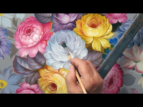Видео: Выправка и бликовка большой белой розы. Стиль живописи Жостово. МАСЛО. | 18.08.2025 | ДЕМО