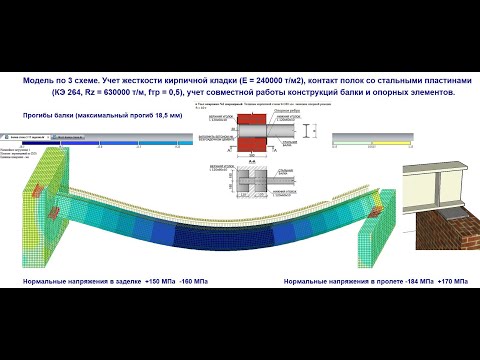 Видео: Металлические балки. Жесткая, шарнирная опоры на кирпичную стену в ЛИРА-САПР. Часть 5.