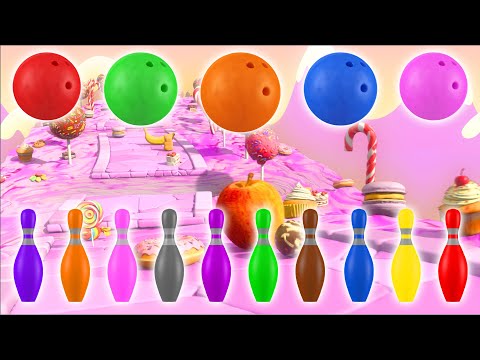 Видео: 🍎🥦🍬🎳 Изучайте фрукты, овощи и формы с помощью кинетического песка, боулинга, игры «Бой мячей, раз...
