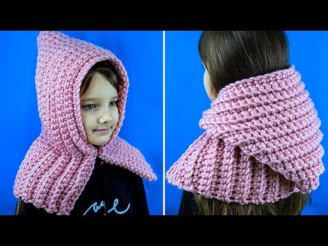 Видео: Теплый капюшон-шарф/снуд на пуговице - свяжет даже новичок быстро и просто!