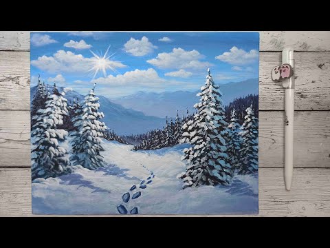 Видео: Рисуем зимний пейзаж акриловыми красками. Видеоинструкция.