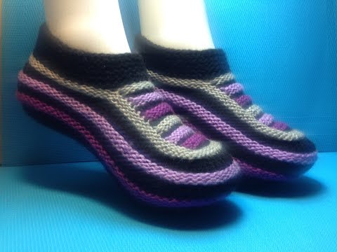 Видео: Вязание спицами домашние тапочки #64