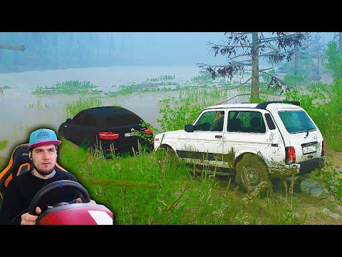 Видео: НИВА ПРОТИВ БМВ Х6 НА БЕЗДЕРОЖЬЕ - Работяга против Мажора на БМВ Х6- Поспорили - SnowRunner + РУЛЬ
