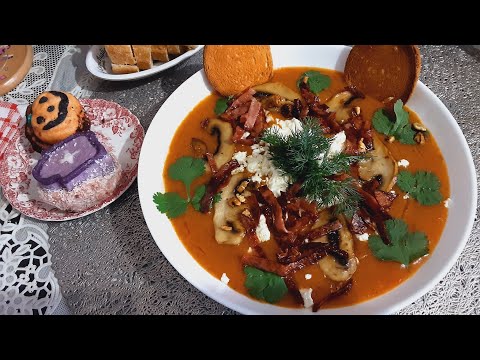 Видео: Суп 🎃 из Тыквы с фетой. #Мои 280 Супов. Тыквенный Суп с мясом и брынзой. Сезонные овощи/Potimarron.