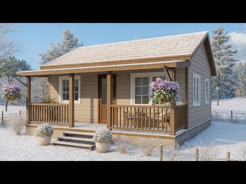 Видео: Очаровательный небольшой коттедж с крыльцом, цветником и деревянным забором | Исследуем крошечный...