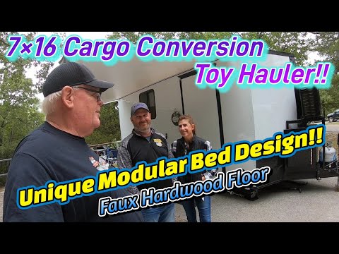 Видео: Грузовой прицеп-трансформер Toy Hauler 7×16 с модульной платформой и полом из искусственного дерева