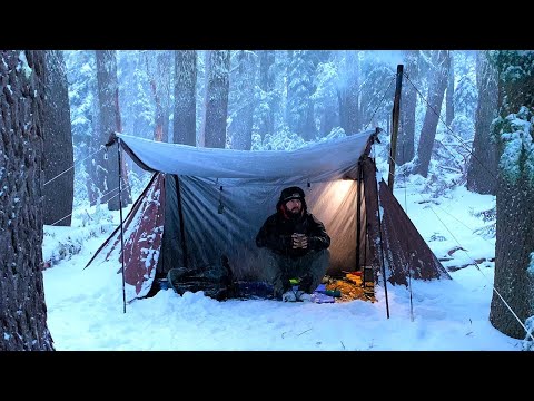 Видео: Снежный кемпинг с горячей палаткой в старовозрастном лесу | Сырный стейк в дровяной печи