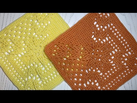 Видео: Мотив "Ажурный Листопад" Крючком | Рельефный Квадратный Мотив Пошагово Мастер Класс