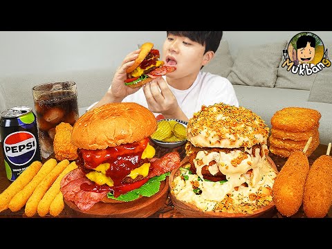 Видео: ASMR MUKBANG | гамбургер, Сырная палочка, Жареный цыпленок, хотдог рецепт блюда принимать пищу