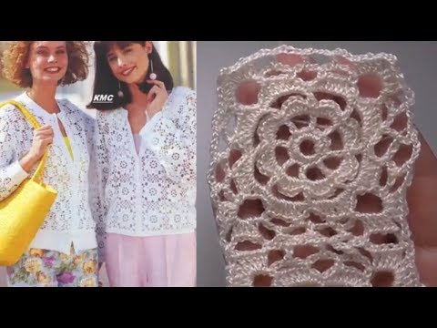 Видео: Вязаный квадрат крючком с цветком  Кофта с квадратов
